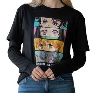 Demon Slayer Anime Front Logo Graphic T-Shirt Women's Size XL Black NWOT